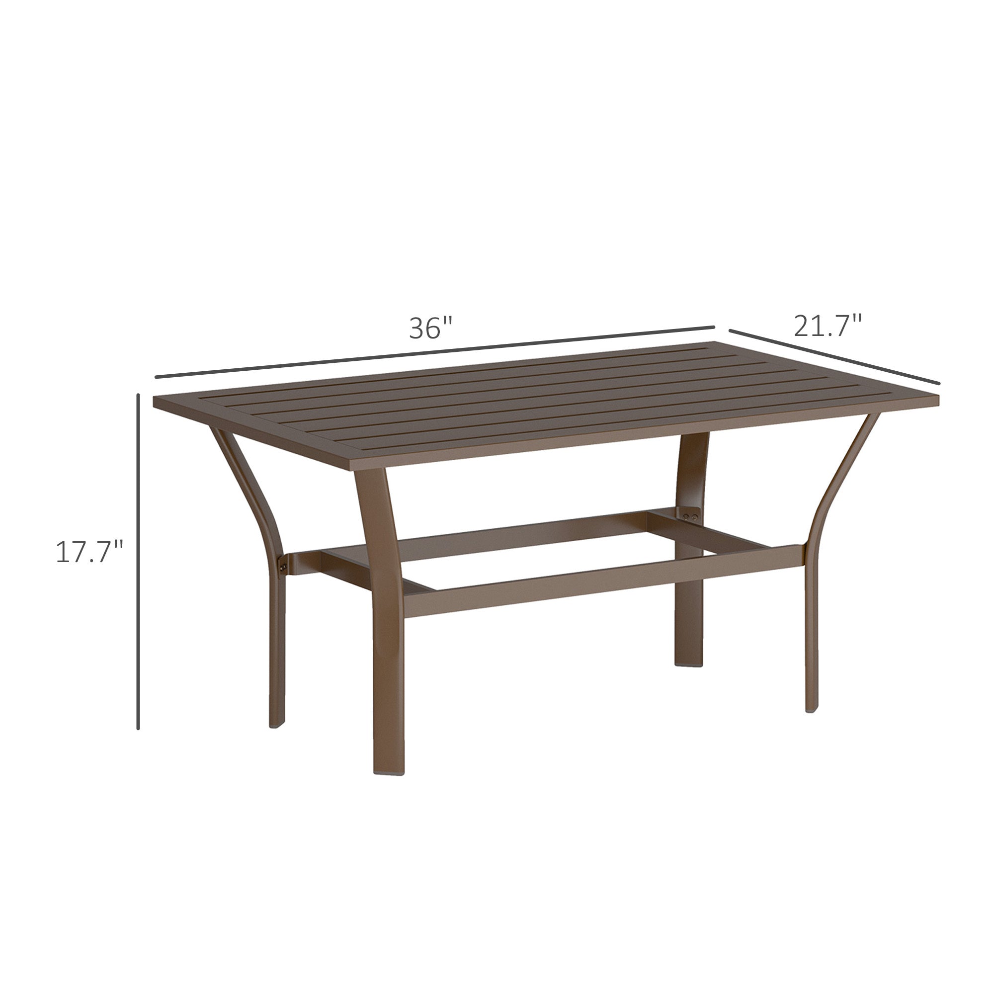 Outdoor Coffee Table With Slatted Tabletop, All-Weather Rectangle Metal Patio Coffee Table For Garden, Brown CJDropshipping