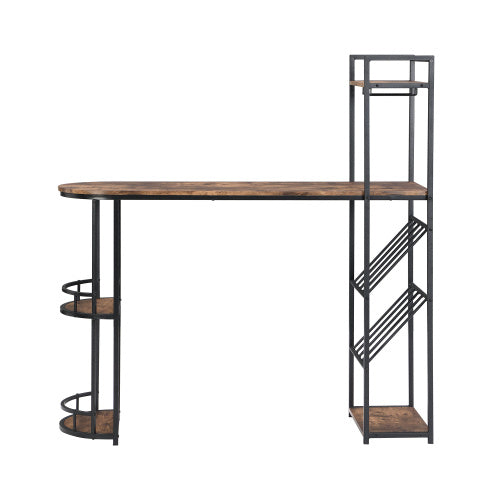 Industrial Bar Table Set With 2 Chairs, Counter Height Kitchen Dining Table, Wine Rack, And Side Storage, Rustic Brown