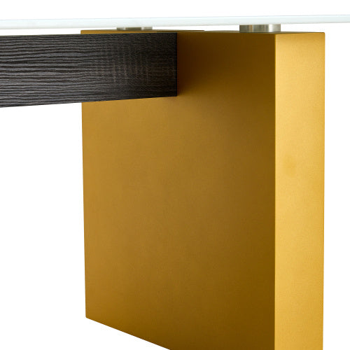 Modern Minimalist Tempered Glass With Sticker Desktop Coffee Table And Dining Table, Paired With Golden MDF Decorative Columns. Computer Desk. Game Table. CT-1546 CJDropshipping