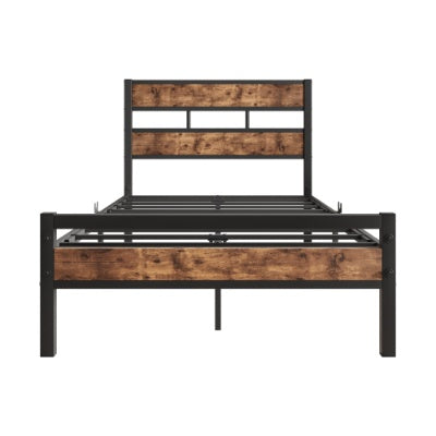 Twin Size Platform Bed Frame With Rustic Vintage Wood Headboard, Strong Metal Slats Support, No Box Spring Needed