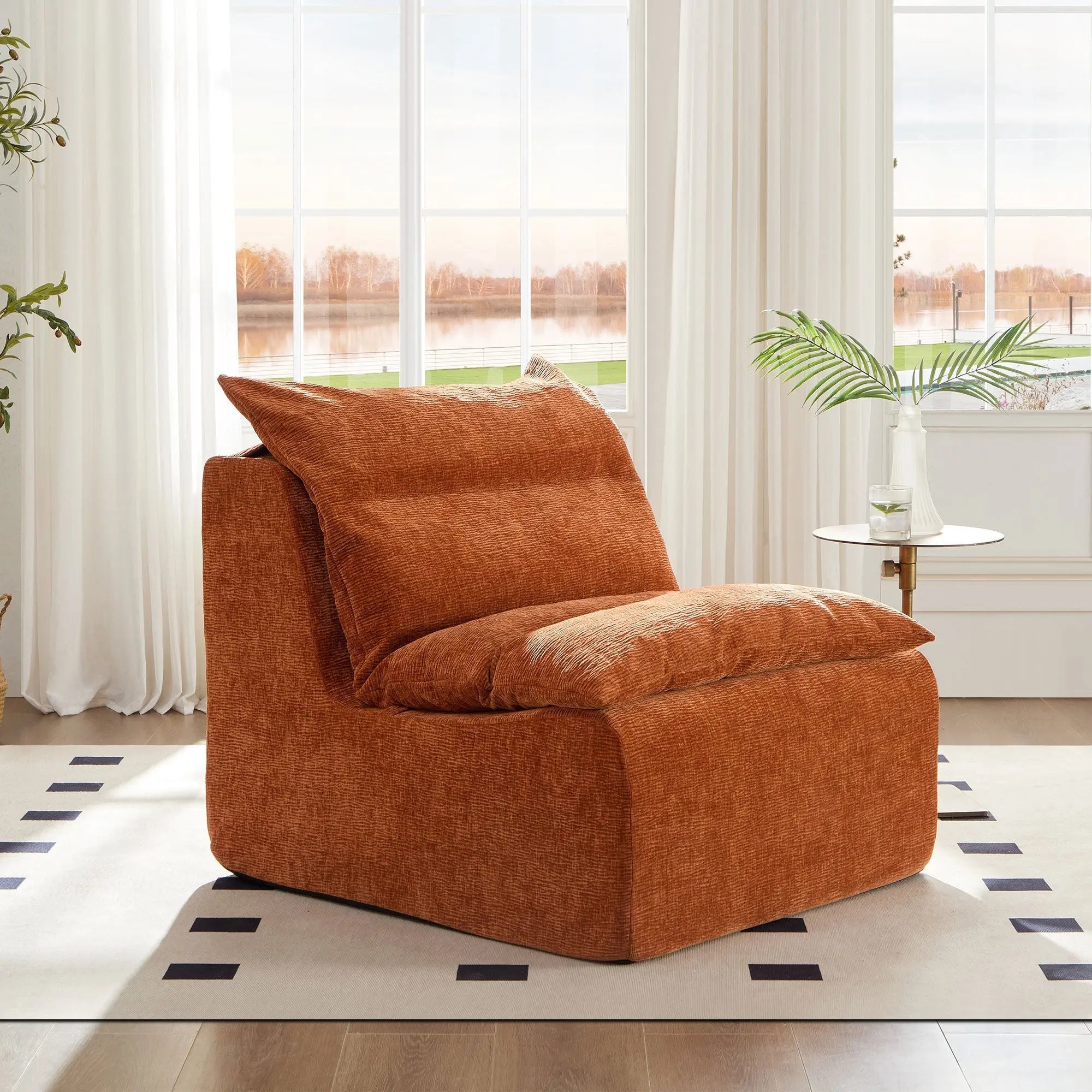 Accent Armless Chair Lazy Floor Seating, Single Chair Sofa Lounger Sangria Beech