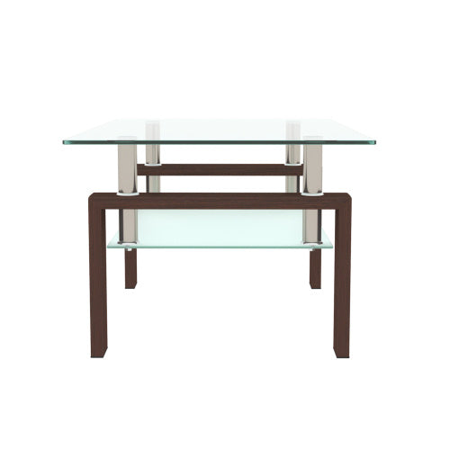 Rectangle Walnut Glass Coffee Table, Clear Coffee Table, Modern Side Center Tables For Living Room CJDropshipping
