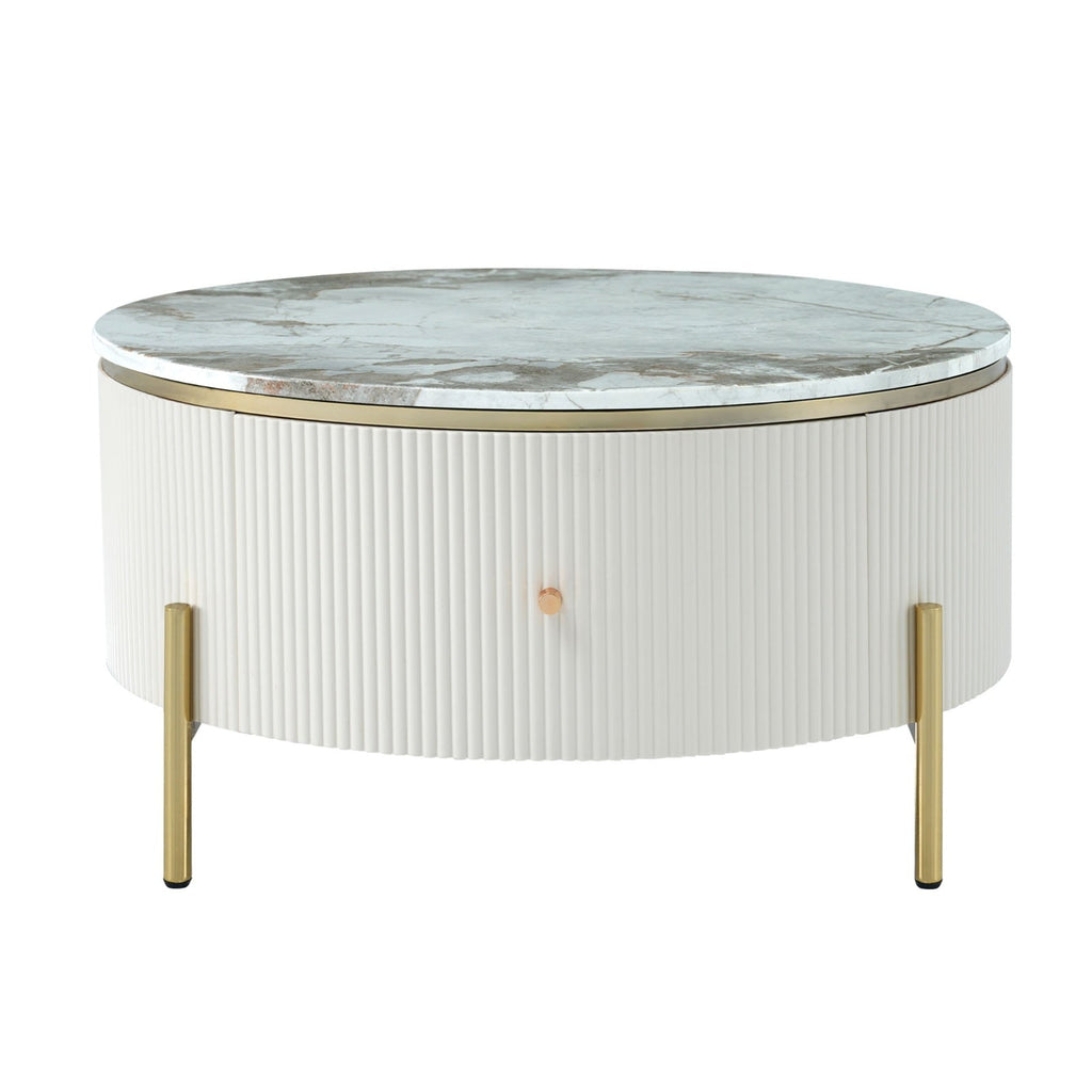 Modern Round Coffee Table With 2 Large Drawers Storage Accent Table  31.5 CJDropshipping