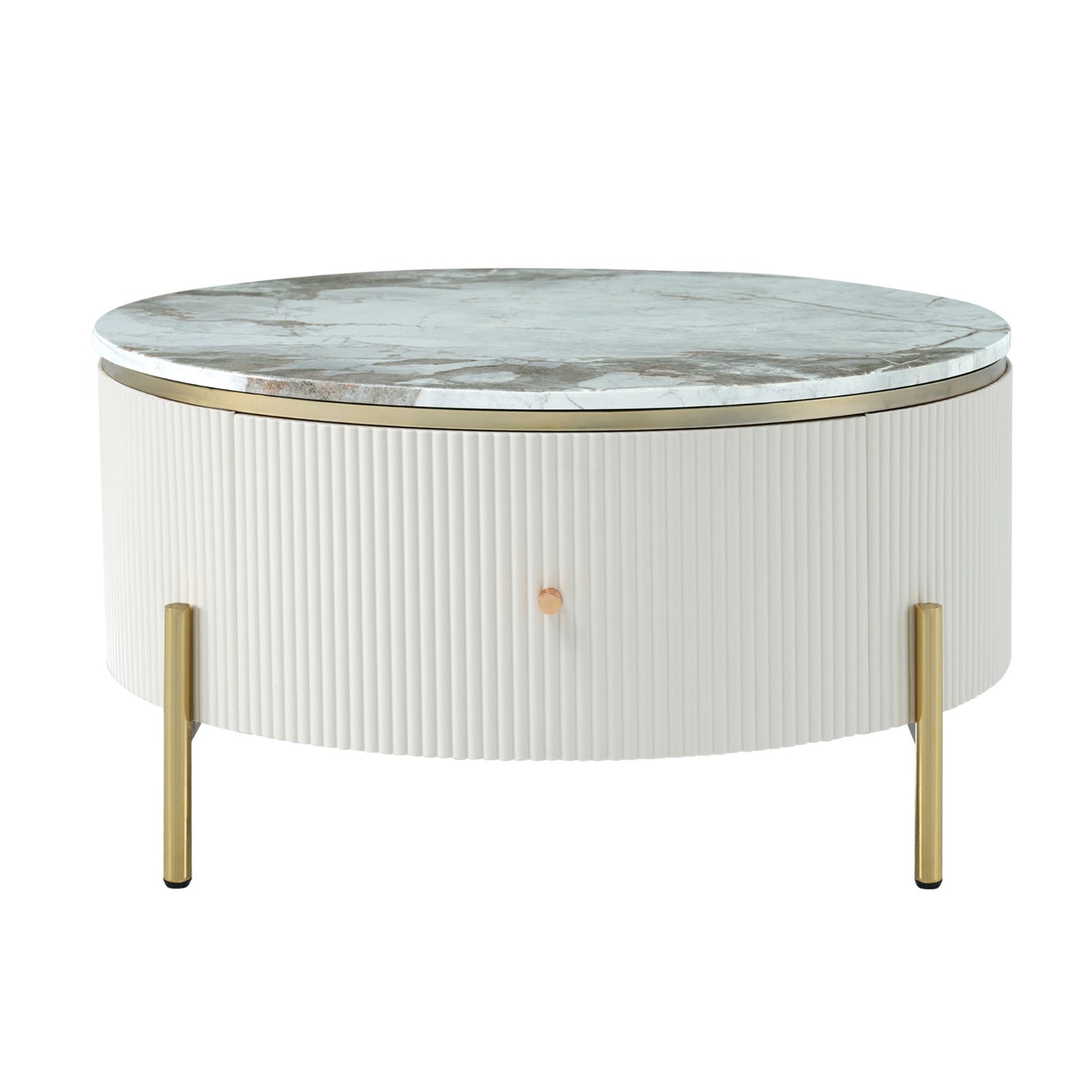 Modern Round Coffee Table With 2 Large Drawers Storage Accent Table  31.5 CJDropshipping