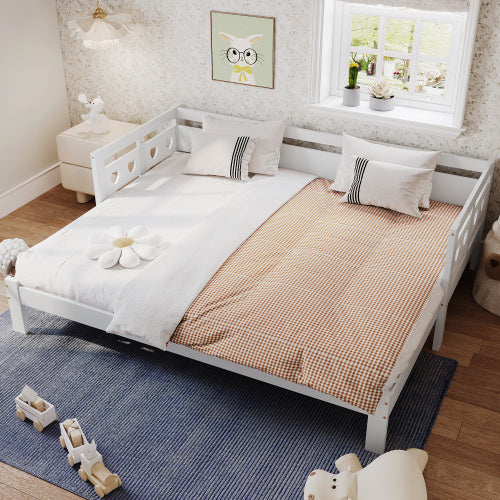 Daybed Cabin Bed Wooden 3FT Single Sofa Guest Bed Sofa Bed, Pull Out Trundle Wooden Bed Heart-Shaped For Children Adults Bed For Living Room And Bedroom -90 X190 Cm -White