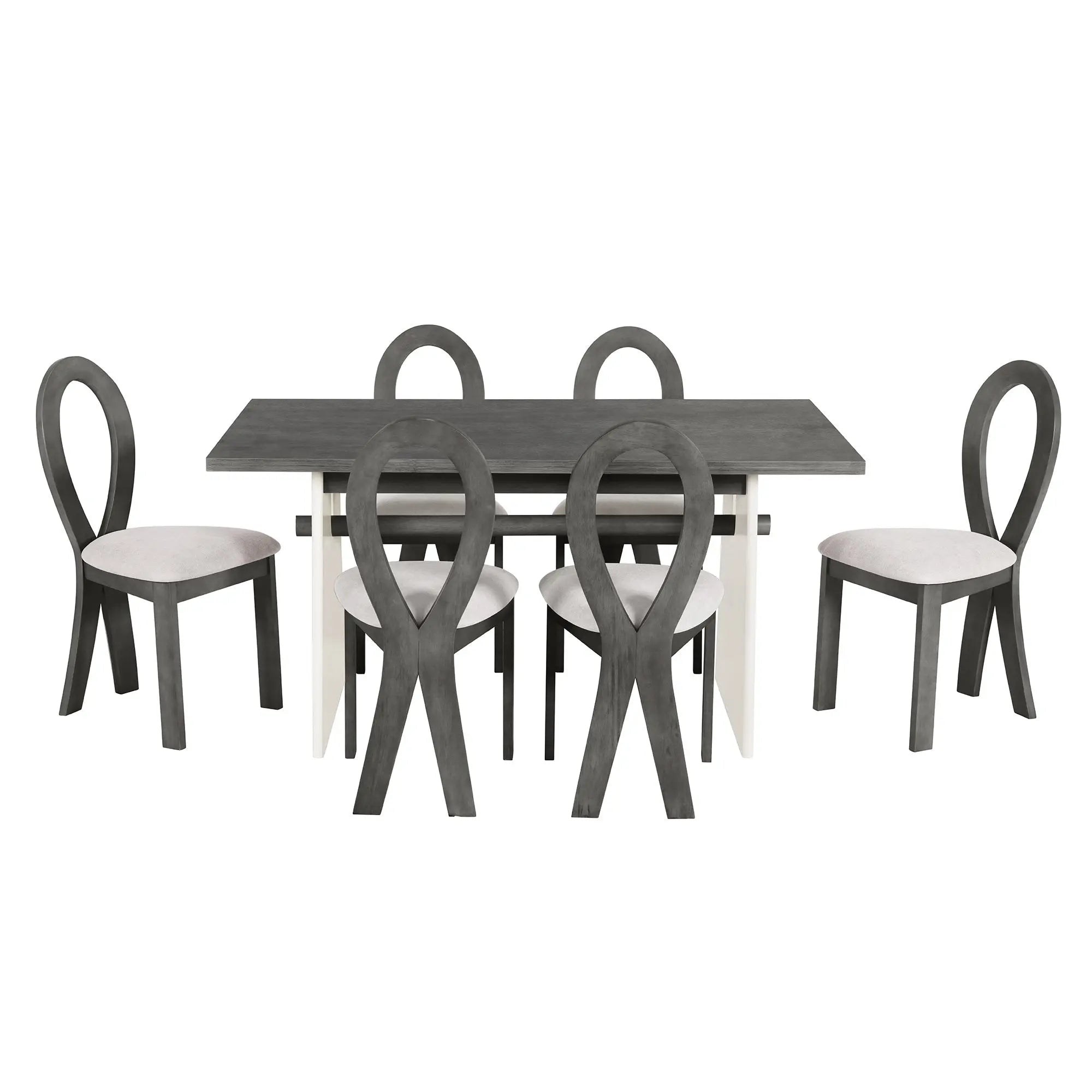 Modern 7-Piece Dining Table Set with Trestle Dining Table and 6 Sangria Beech