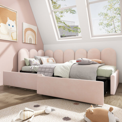 Upholstered Bed Daybed With Drawers Storage,3FT Single Sofa Bed 90X190cm, Sofa Bed For Adults And Children , Bed Frame With Slatted Frame, Velvet, Pink No Mattress