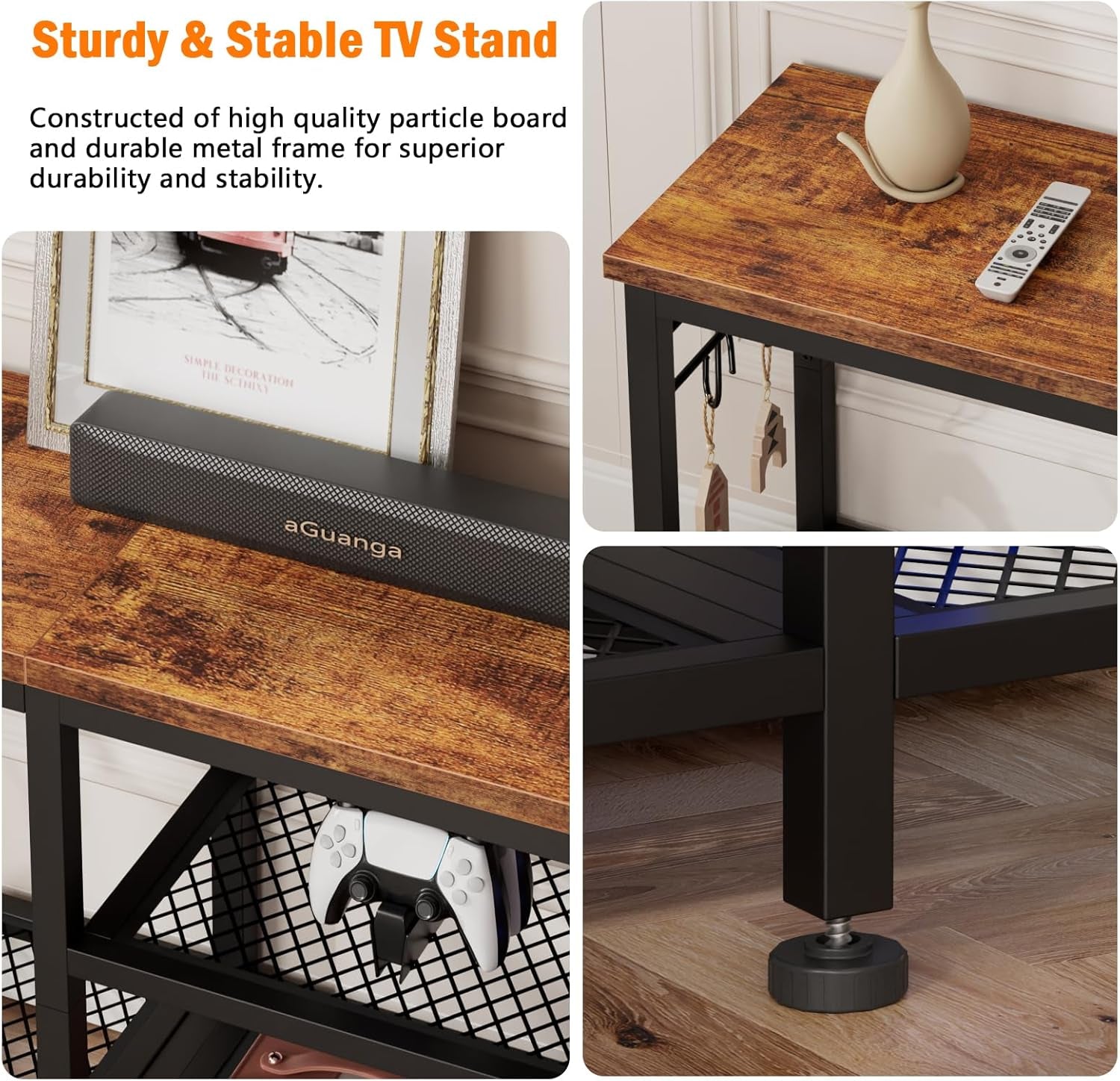 TV Stand for Tvs up to 55 Inch, Entertainment Center with Open Storage Peach Maple