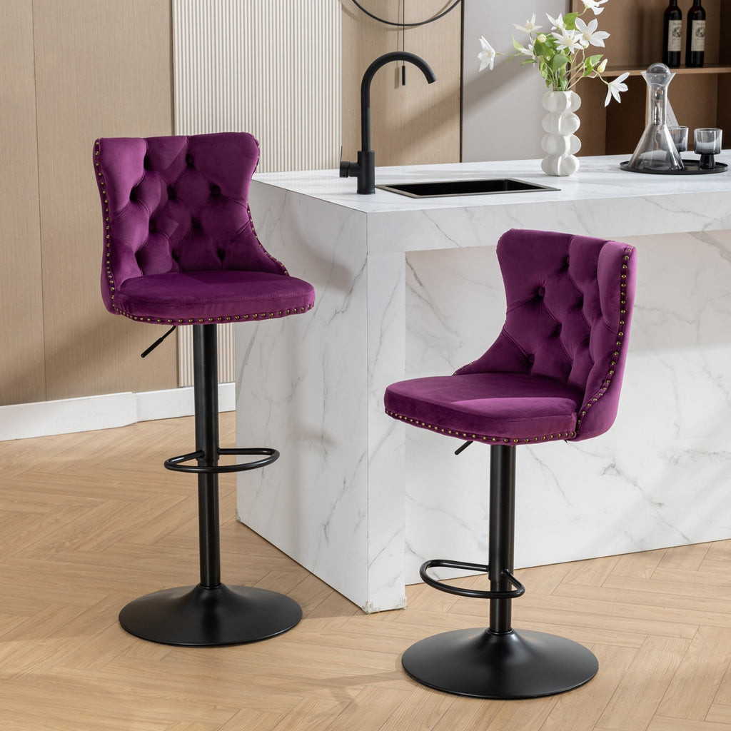 Swivel Velvet Barstools Adjusatble Seat Height From 25-33 Inch