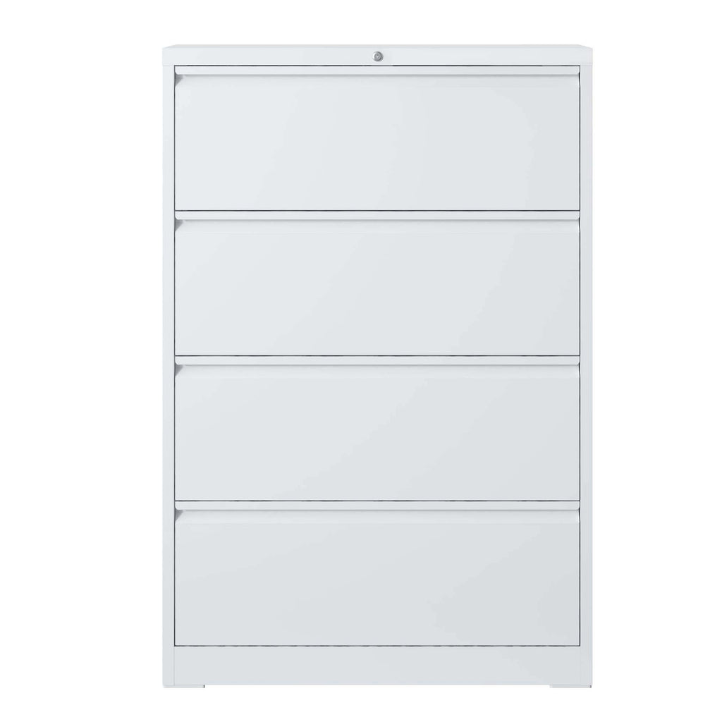Lateral File Cabinet 4 Drawer, White Filing Cabinet With Lock, Lockable File Cabinet For Home Office, Locking Metal File Cabinet For Legal Letter A4 F4 Size