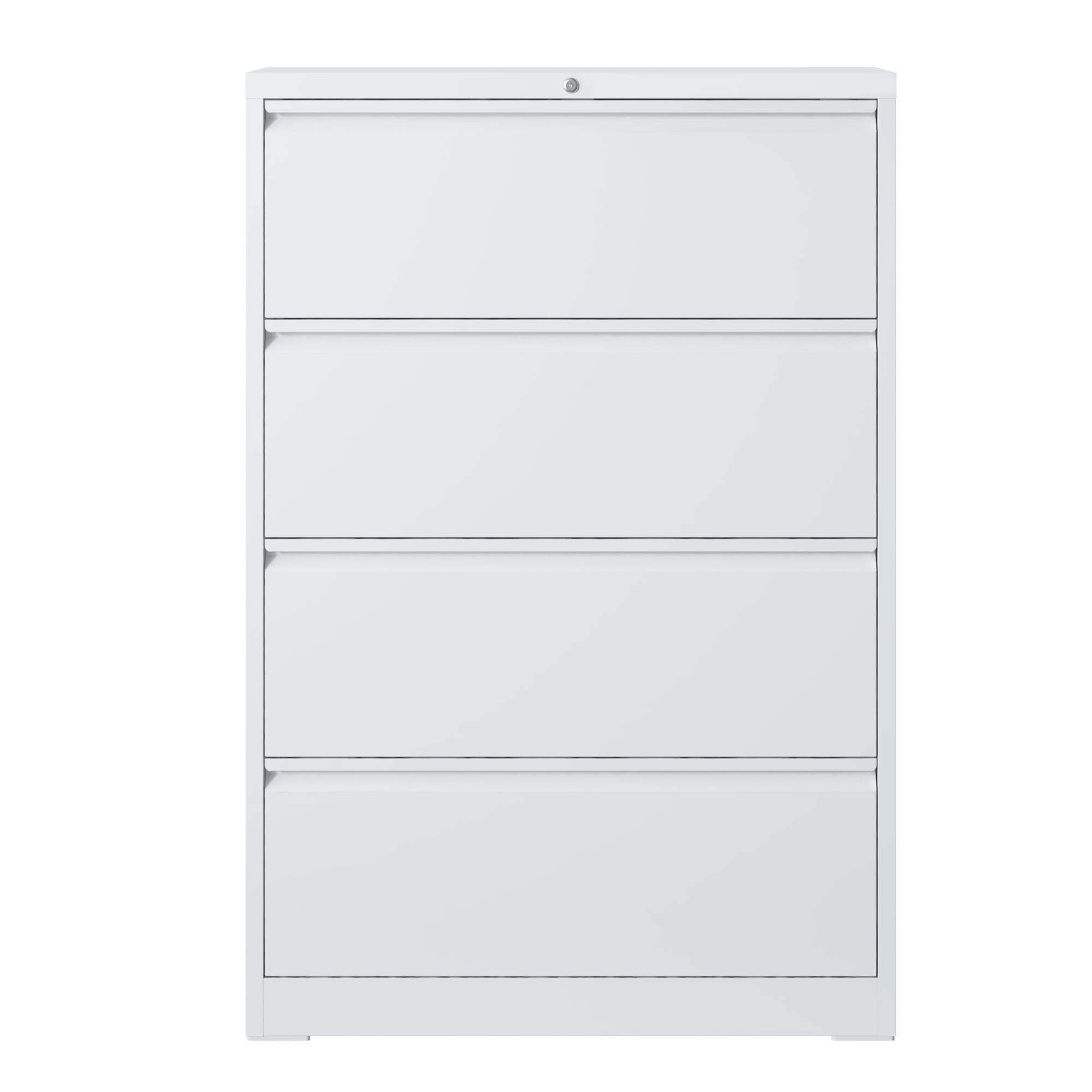 Lateral File Cabinet 4 Drawer, White Filing Cabinet With Lock, Lockable File Cabinet For Home Office, Locking Metal File Cabinet For Legal Letter A4 F4 Size