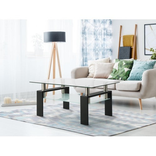 Rectangle Black Glass Coffee Table, Clear Coffee Table, Modern Side Center Tables For Living Room, Living Room Furniture CJDropshipping