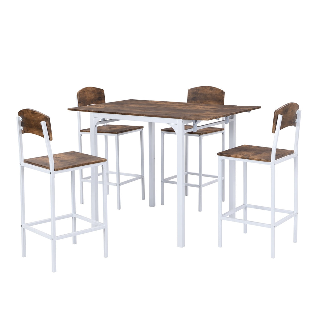 TOPMAX Farmhouse 5pc Counter Height Dining Set With Drop Leaf, White