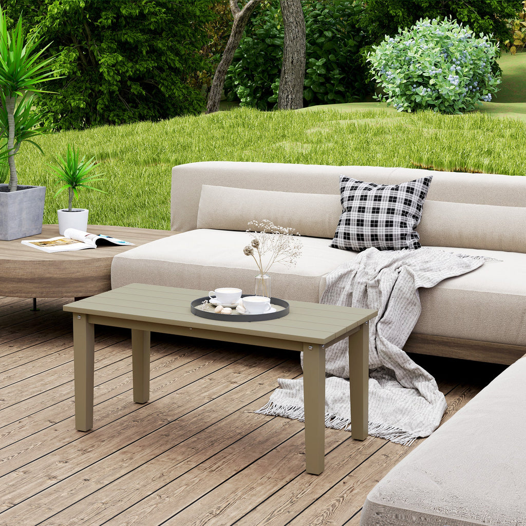 Rectangle Outdoor Coffee Table, HDPE All-Weather Outdoor Patio Table With Slatted Tabletop For Yard, Balcony, Brown CJDropshipping