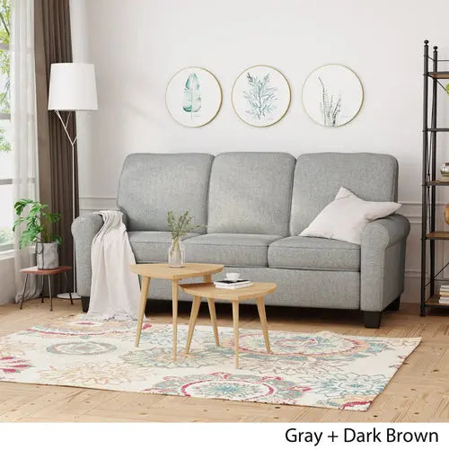 Traditional Grey Fabric 3-Seater Sofa Peach Maple