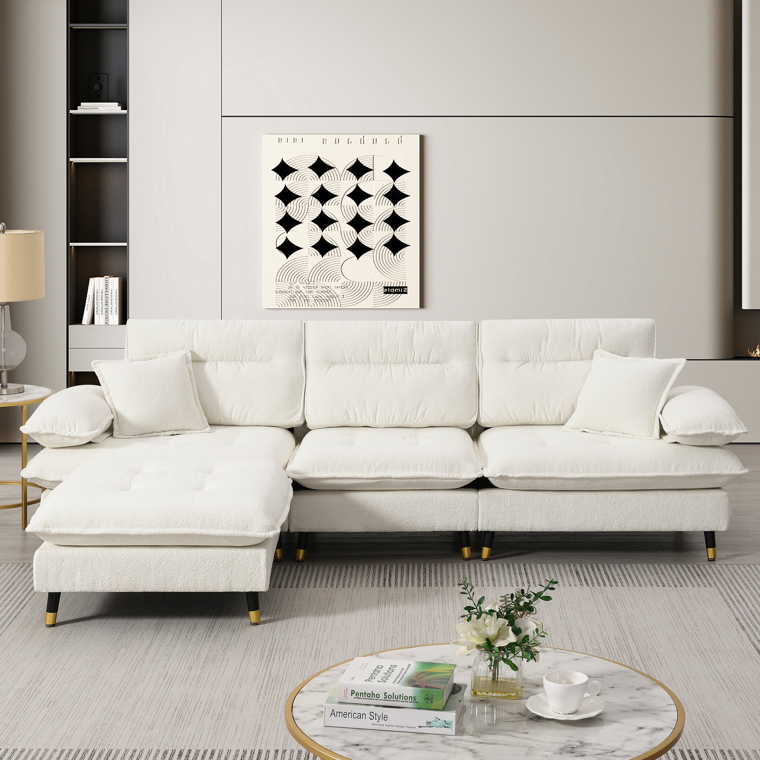 106*66.5" L shaped Convertible Sectional Sofa,4 Seat Tufted Couch Set
