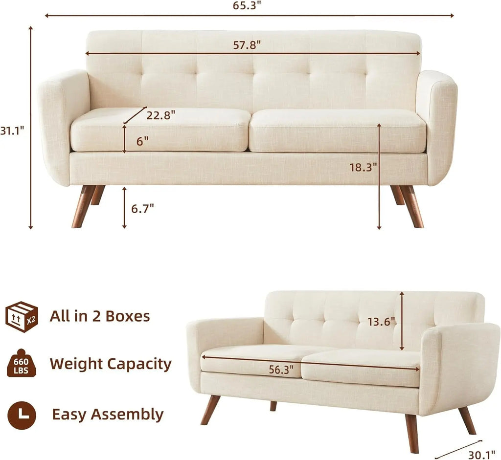 Modern Beige Loveseat for Small Spaces Peach Maple