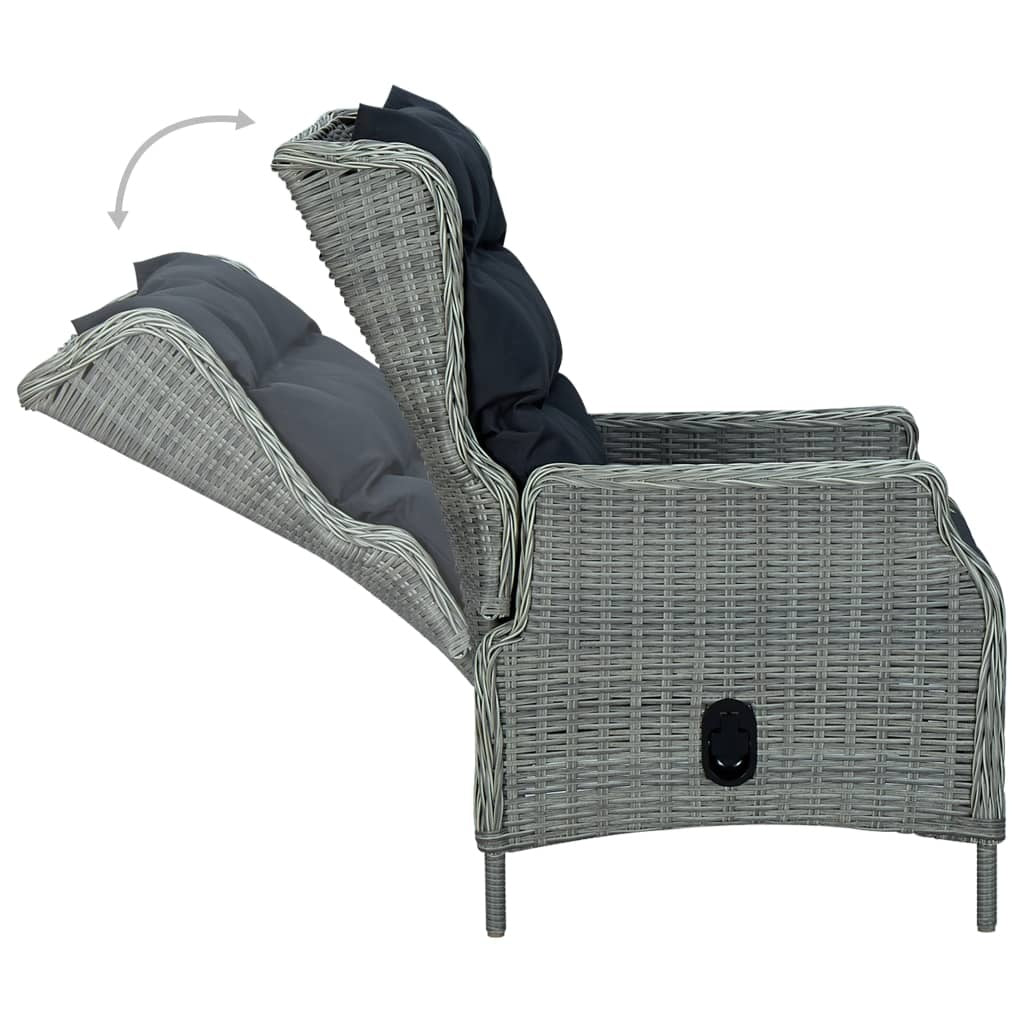 Adjustable Garden Chair with Cushions Poly Rattan Light Grey