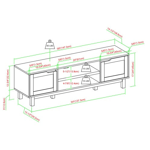 Modern 2-Door Open Storage TV Stand For TVs Up To 65 Inches