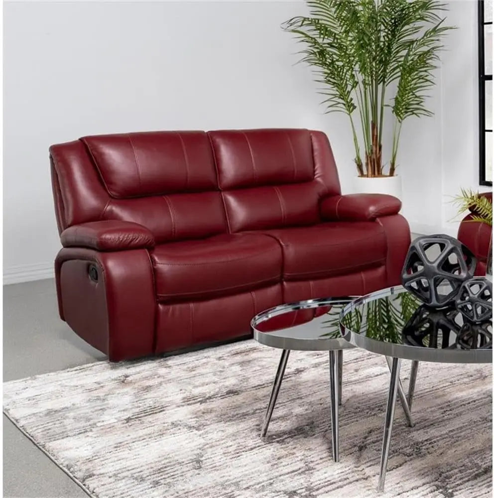 Red Faux Leather Reclining Loveseat rana Peach Maple