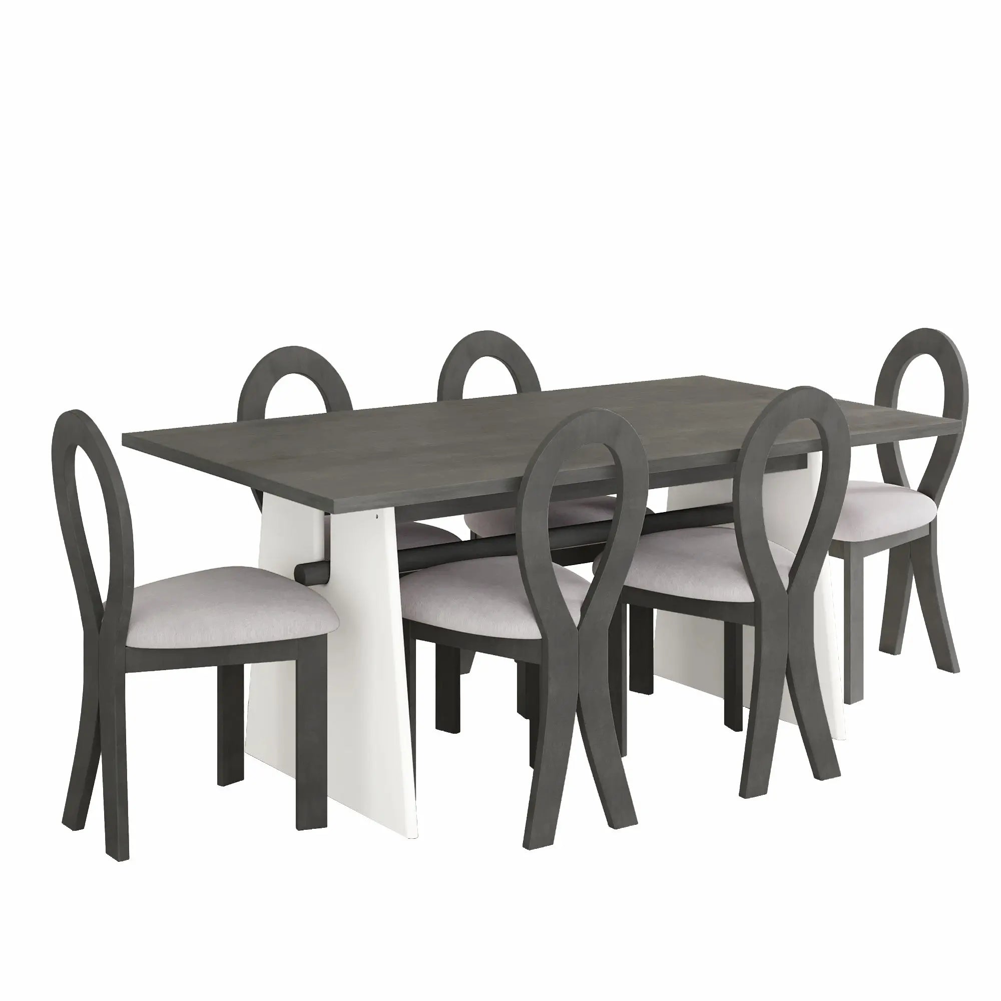 Modern 7-Piece Dining Table Set with Trestle Dining Table and 6 Sangria Beech