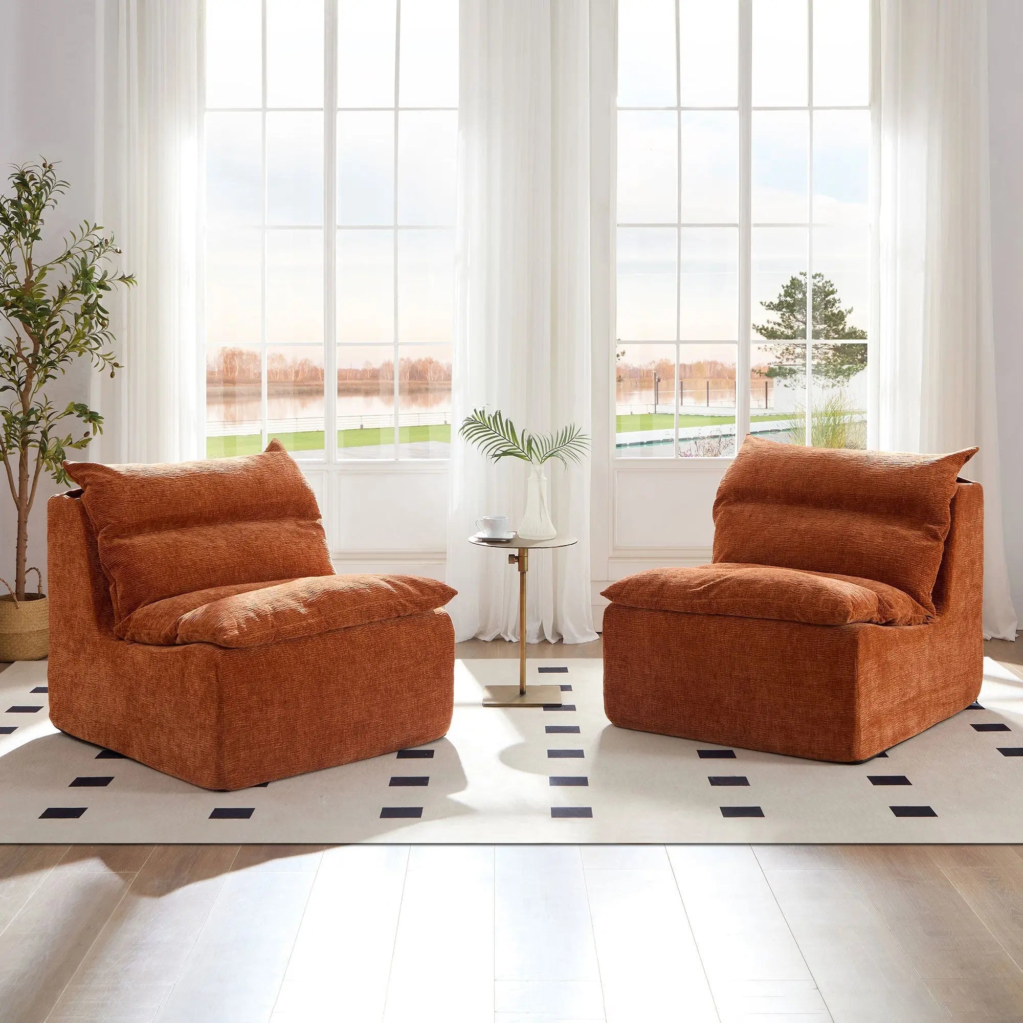 Accent Armless Chair Lazy Floor Seating, Single Chair Sofa Lounger Sangria Beech