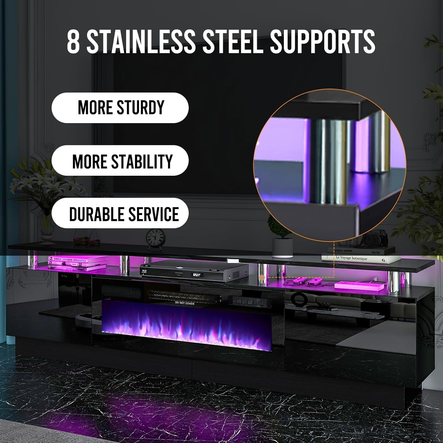 80" Modern Electric Fireplace TV Stand for Tvs up to 90 Inch, with Peach Maple