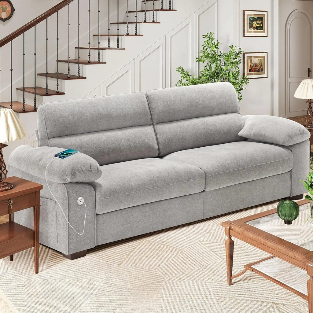 70" Chenille Loveseat - Gray Peach Maple