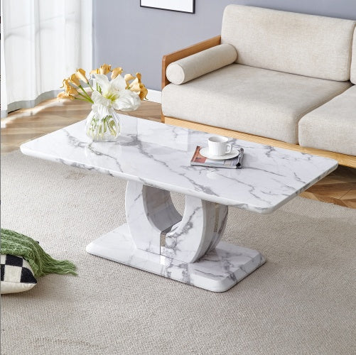 Modern Minimalist Grey Marble Pattern Sticker Pattern MDF Rectangular Coffee Table. Add A Tranquil And Comfortable Atmosphere To Your Home. MDF Coffee Table, Grey Marble Pattern Sticker, Side Table. CJDropshipping