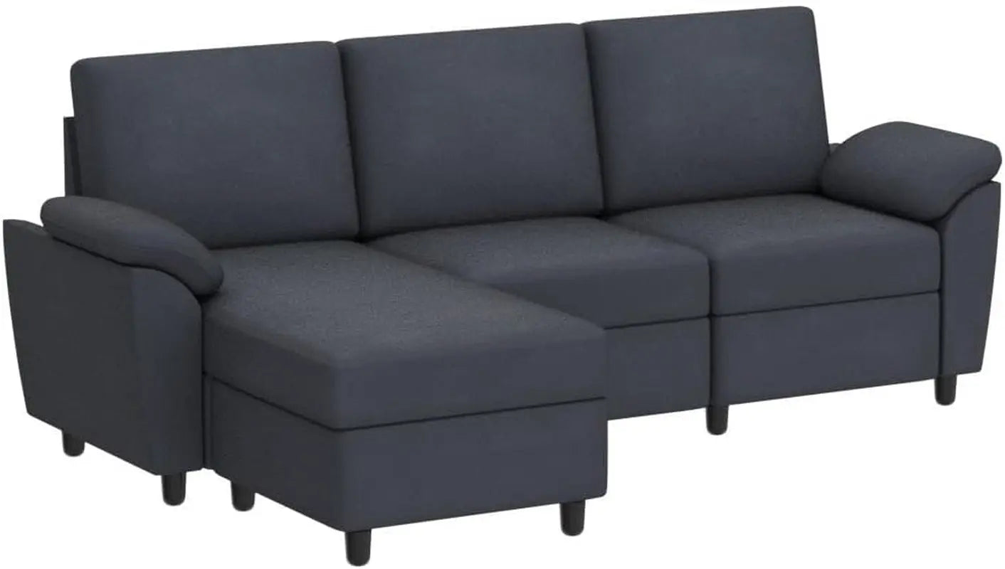 Gray Linen Sectional Sofa with Pillows Peach Maple