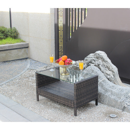 Outdoor Patio Furniture Coffee Table With Clear Tempered Glass CJDropshipping