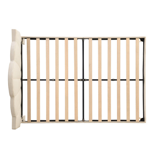 Velvet Upholstered Bed,Double Bed-4ft6 135x190cm, Shell-like Bed With Golden Iron Legs, Height-adjustable Headboard, Wooden Slatted Frame, Beige