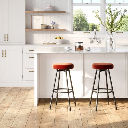 Modern Glam Upholstered Faux Velvet Bar Stool Rust