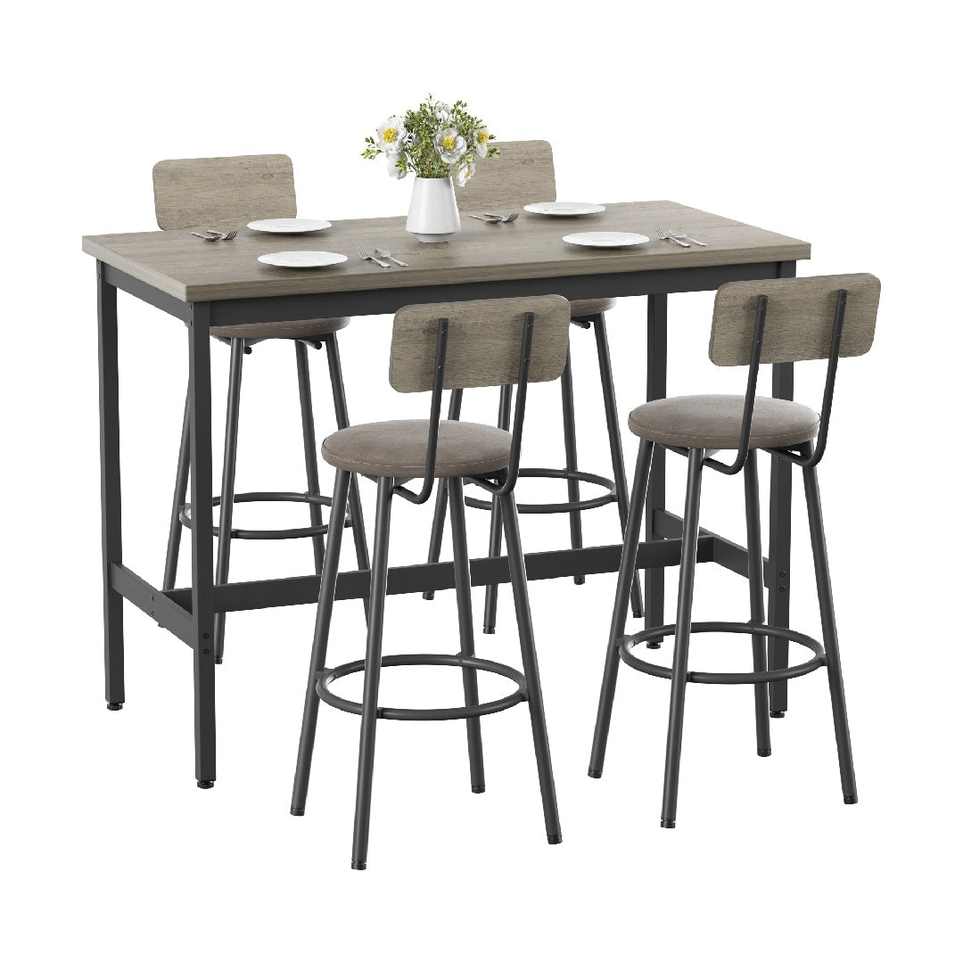 Only Supports Self Pickup-Long Dining Table Set With 4 Bar Stools In PU Leather, Dining Table And Chairs Set, Industrial High Coffee Table And Back Chairs