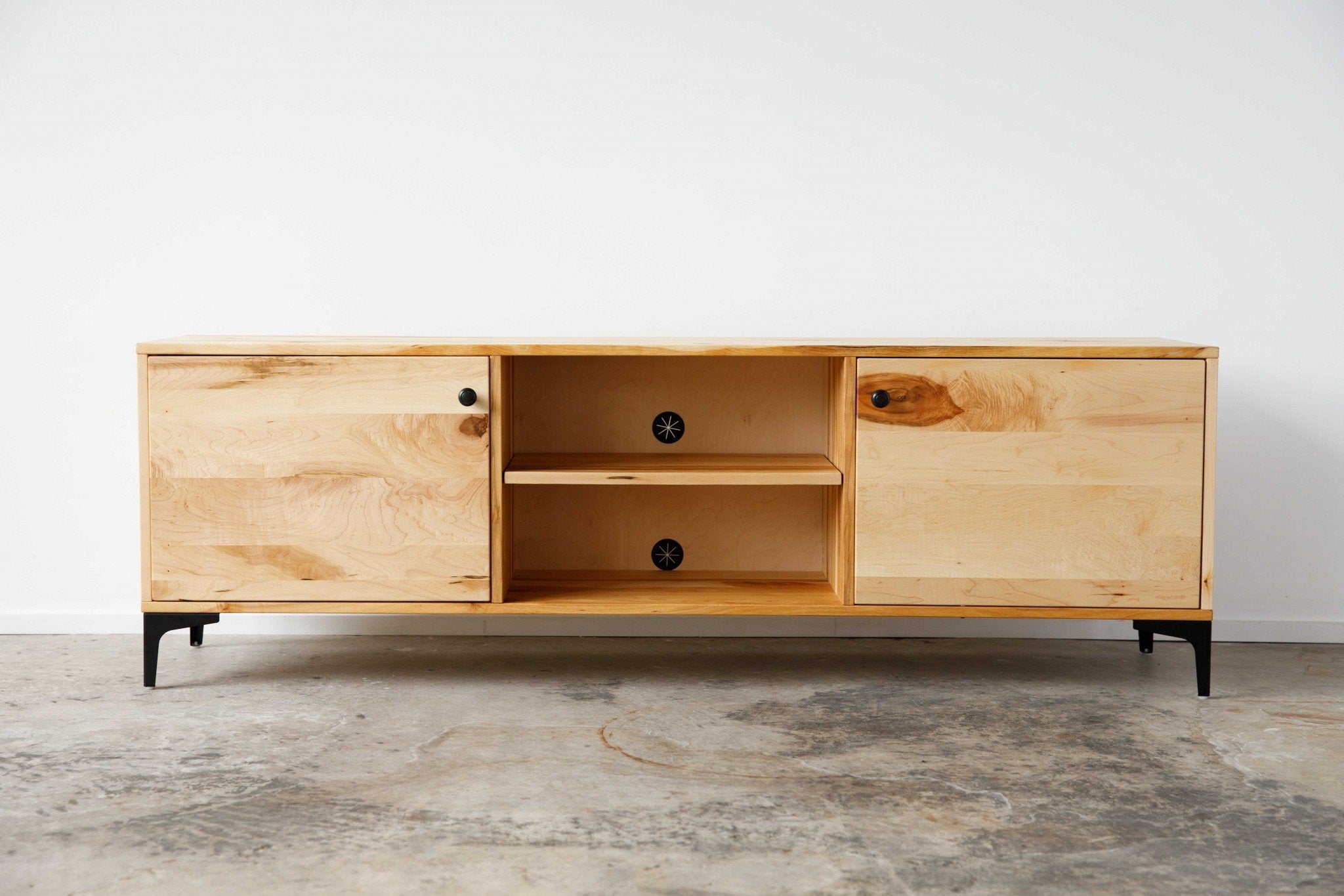 Natural Maple And Black Steel TV Stand or Media Center Jade