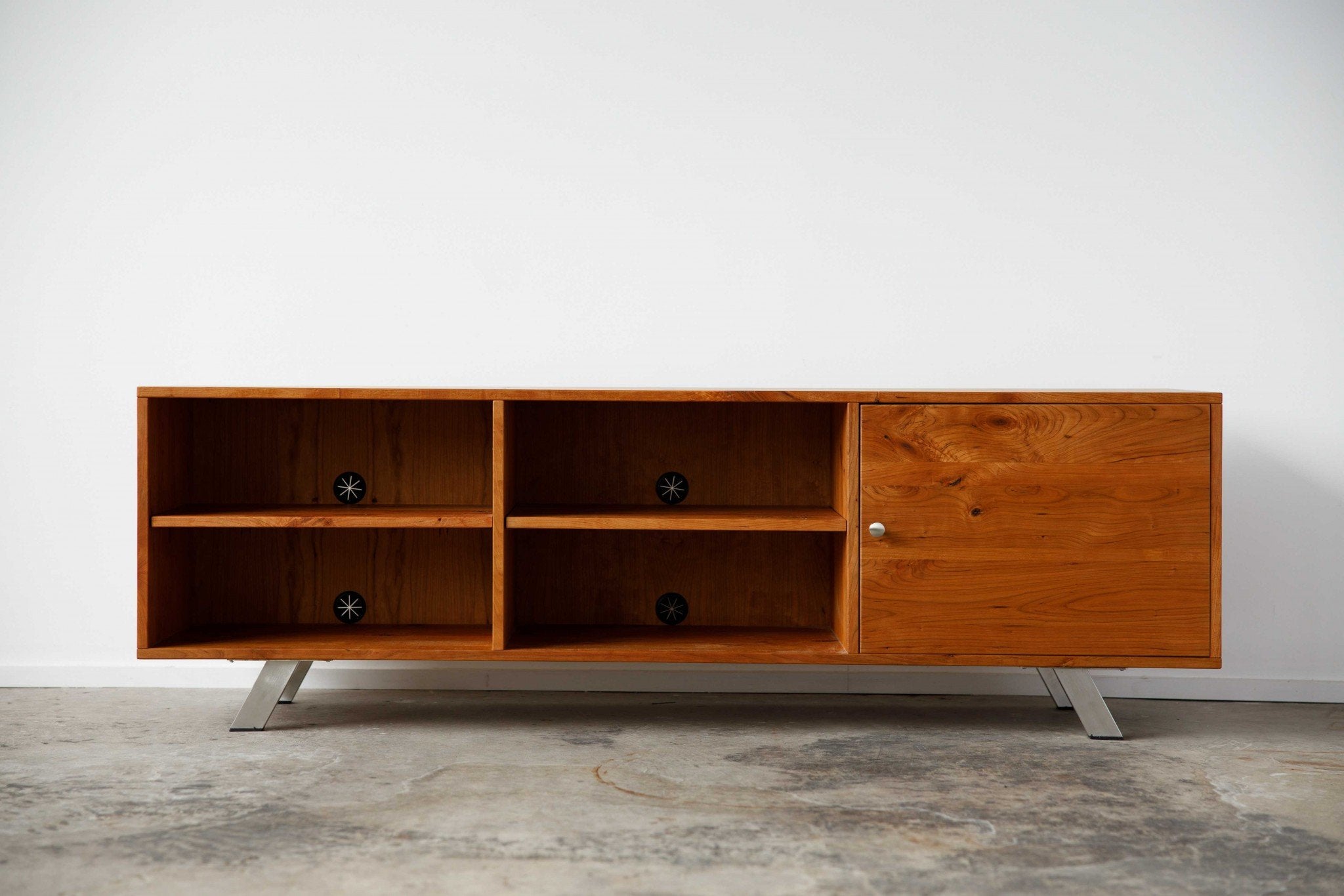 Retro Warm Natural Cherry And Steel TV Stand and Media Center Jade