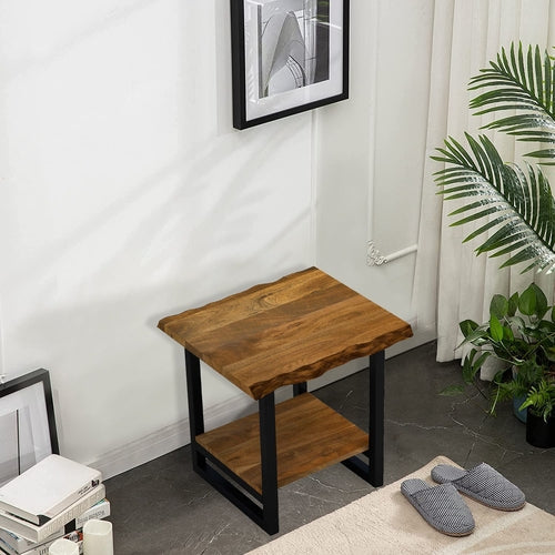 Modern Rustic Live Edge Acacia Wood End Table Jade