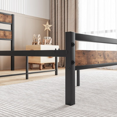 Twin Size Platform Bed Frame With Rustic Vintage Wood Headboard, Strong Metal Slats Support, No Box Spring Needed