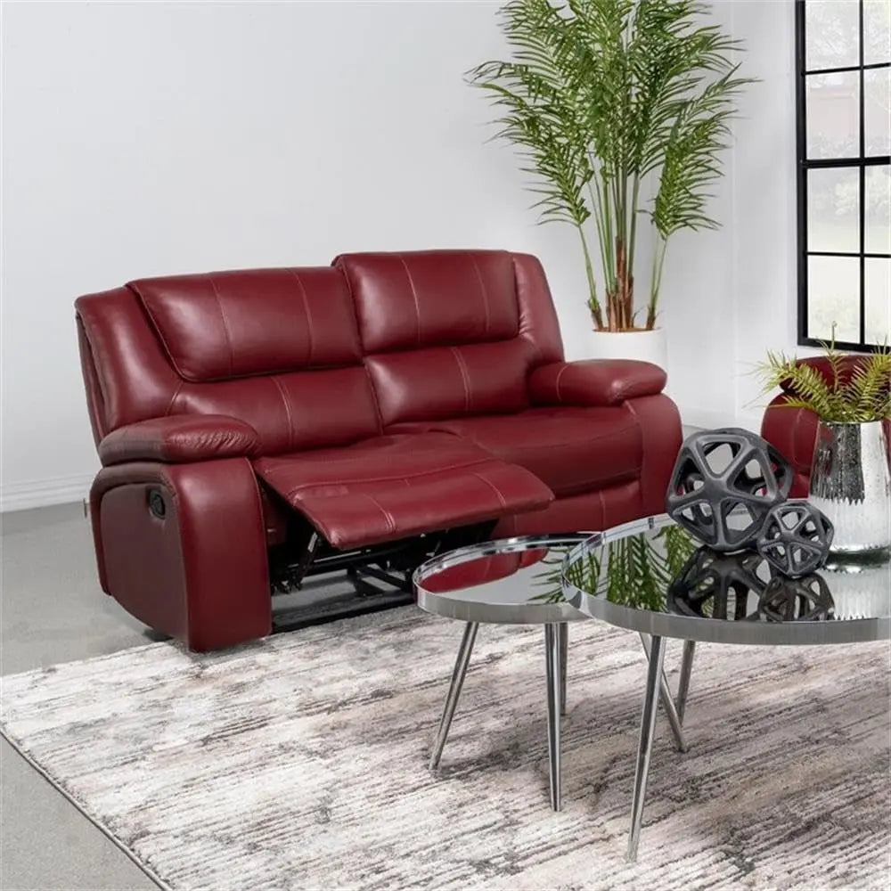 Red Faux Leather Reclining Loveseat rana Peach Maple