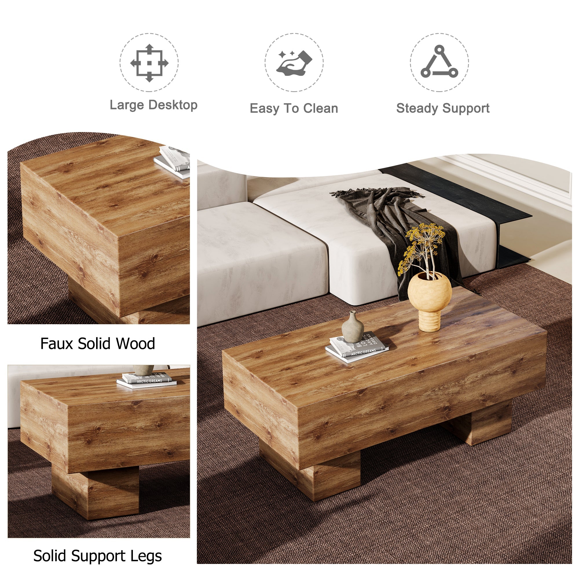 This modern rectangular coffee table features a stylish wood color, Sangria Beech