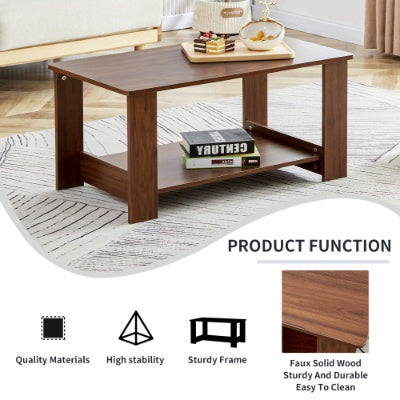 Modern Minimalist Walnut Colored Double Layered Rectangular Coffee Table ,tea Table.MDF Material Is More Durable,Suitable For Living Room, Bedroom, And Study Room.19.6x35.4x16.5  CT-16 CJDropshipping