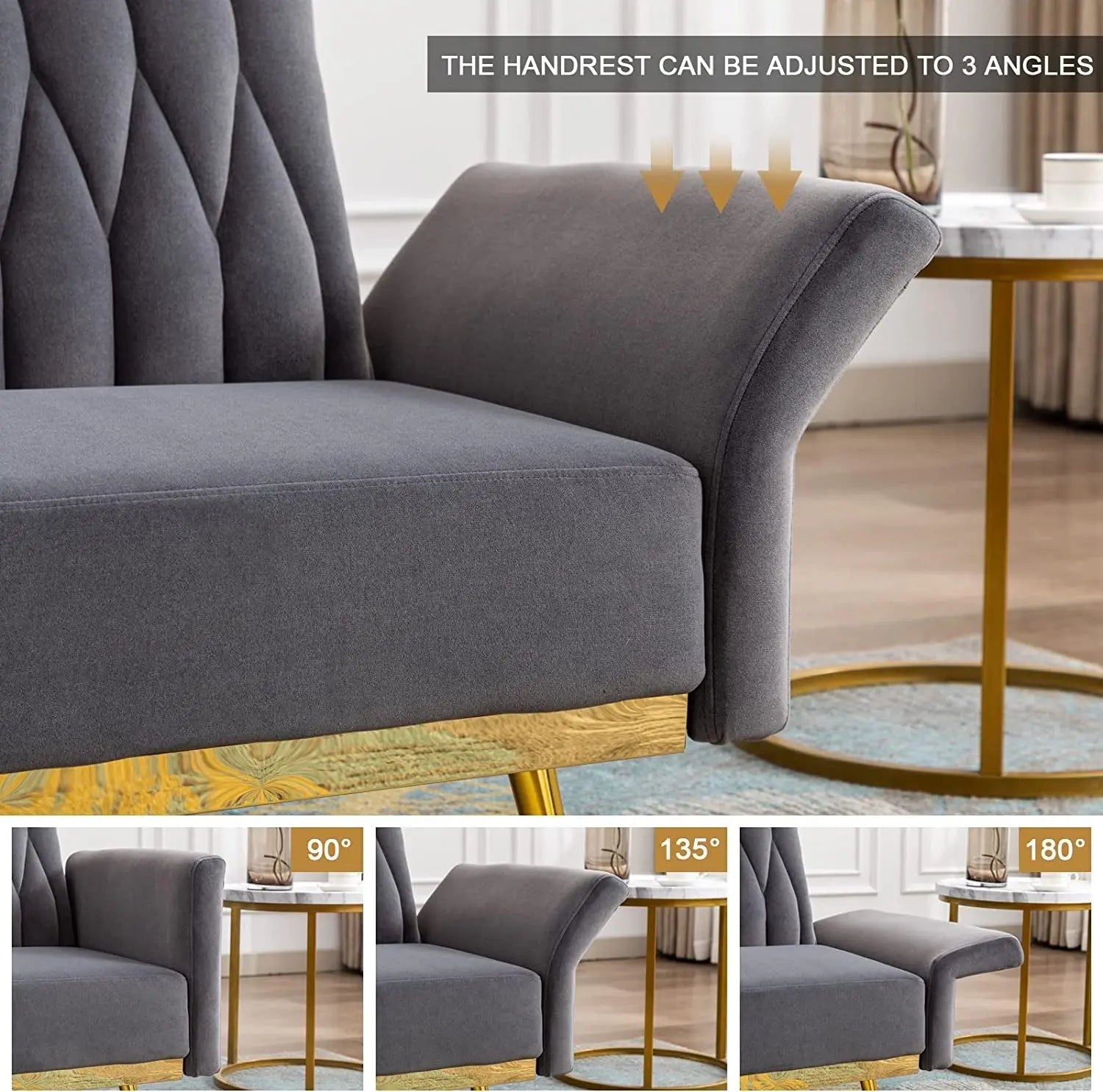 Grey Velvet Accent Chair with Ottoman and Armrests Peach Maple