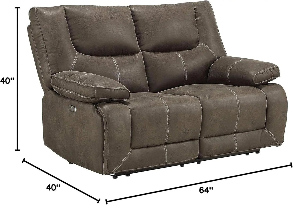 Gray Leather Reclining Loveseat with USB Charging rana Peach Maple