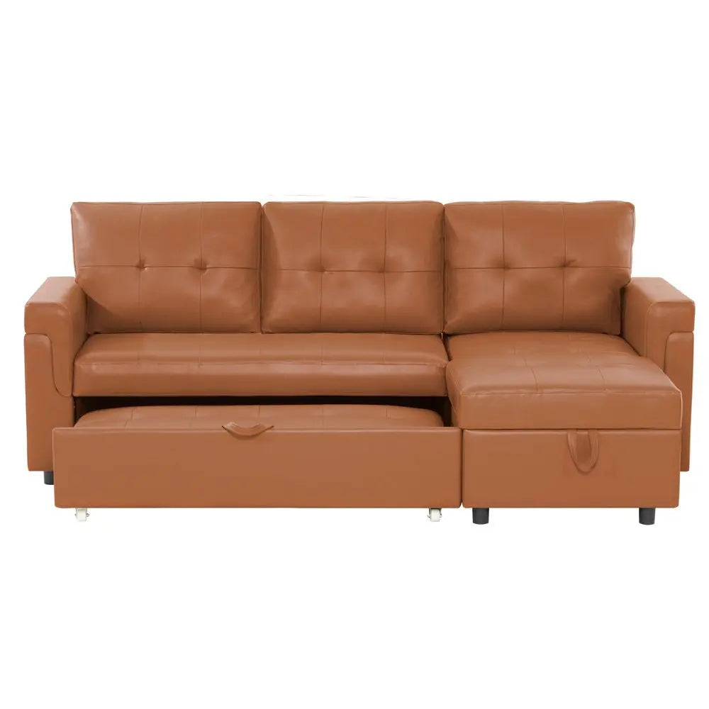 Reversible Sleeper Sectional with Chaise and Storage Peach Maple