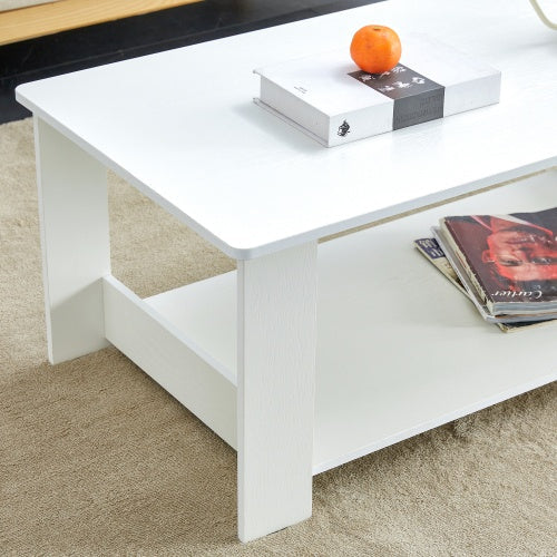 A Modern And Practical White Coffee Table And Coffee Table. The Double Layered Coffee Table Is Made Of MDF Material,. Suitable For Living Room, Bedroom, And Study.43.3x21.6x16.5  CT16 CJDropshipping