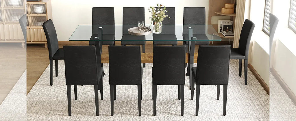 Table and chair set.79'x31.5' Inch Tempered Glass Tabletop With Sangria Beech
