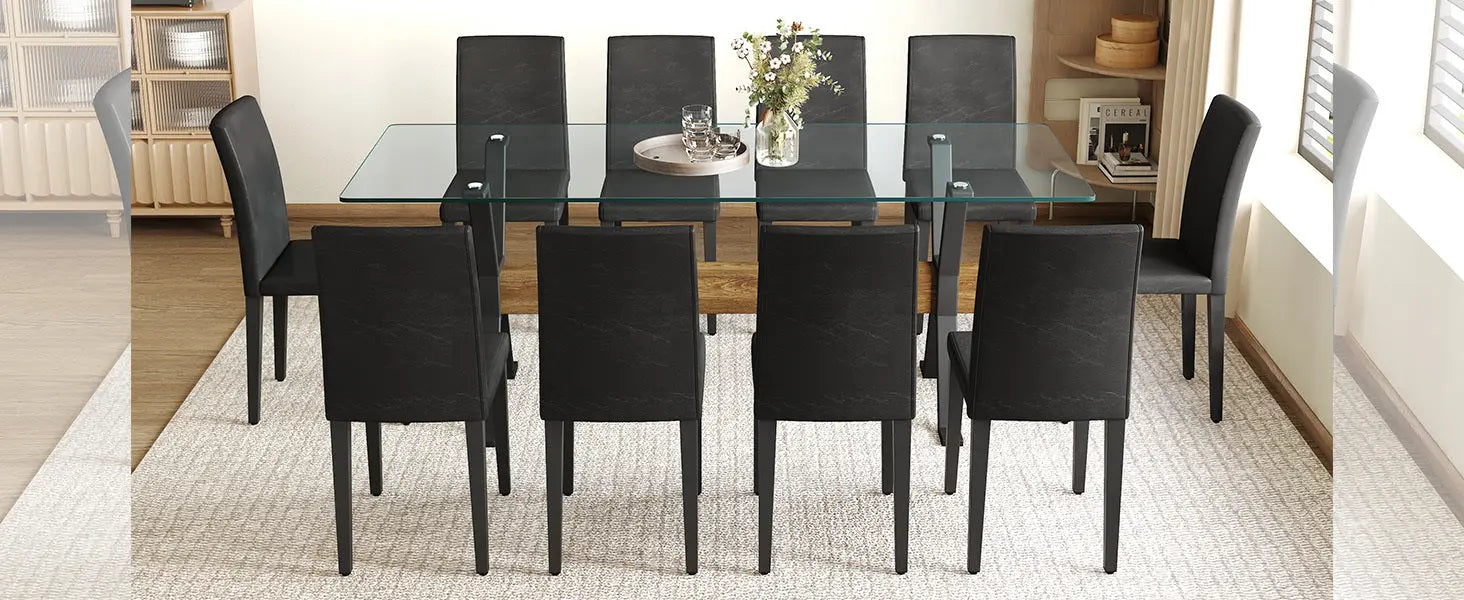 Table and chair set.79'x31.5' Inch Tempered Glass Tabletop With Sangria Beech