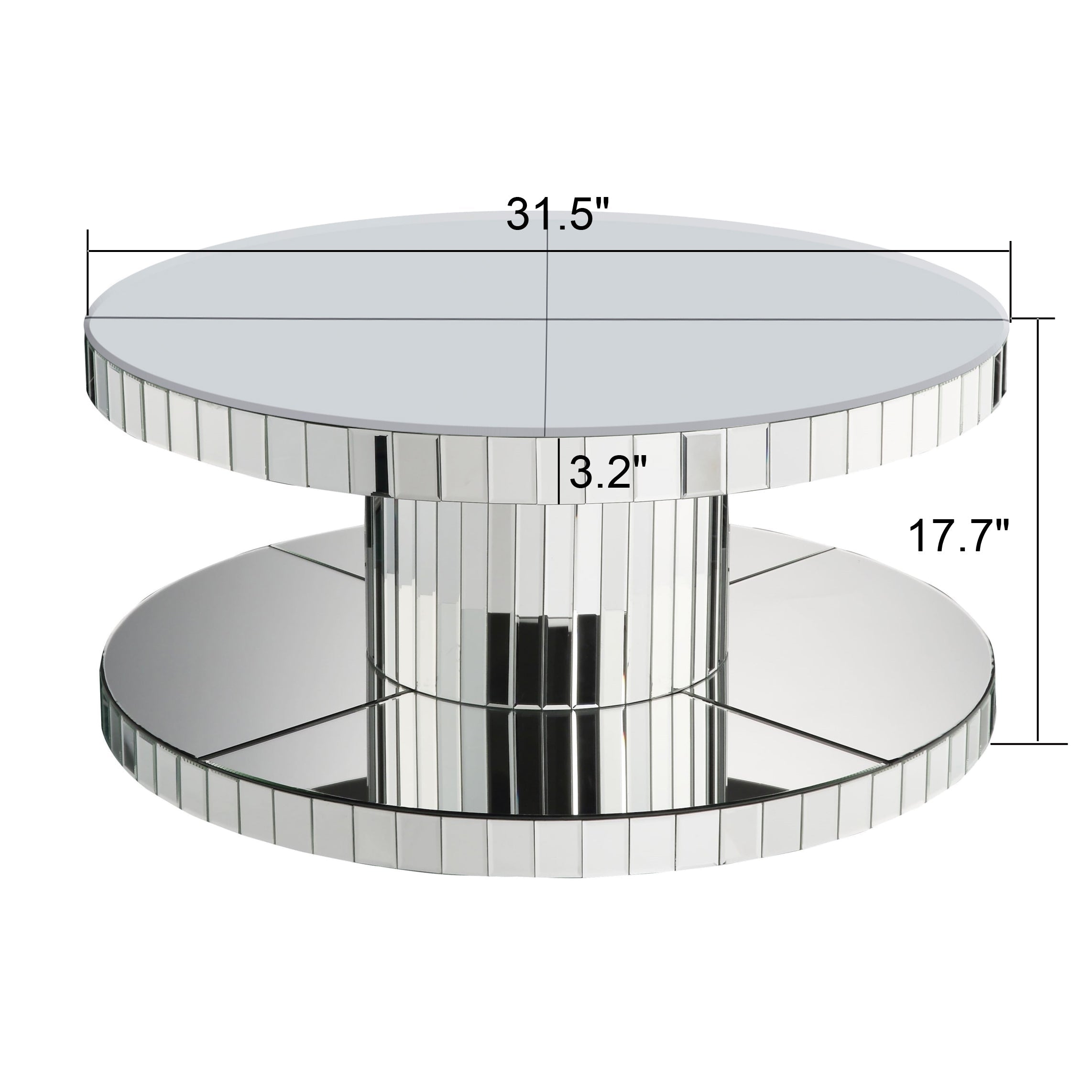 Luxury Double-Tier Round Mirror Coffee & End Table with Fluted Glass -