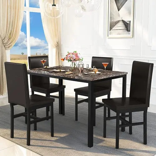 Faux Marble Dining Set, Small Spaces Kitchen, Black Peach Maple