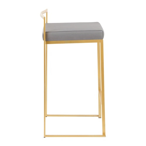 Fuji Contemporary Counter Stool In Gold With Grey Faux Leather By LumiSource Set Of 2